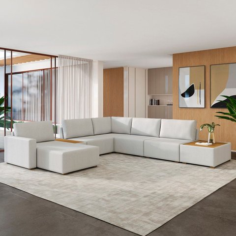 Sofá de Canto Chaise 5 Lugares 291cm Bristol M22 Linho Cru - Mpozenato