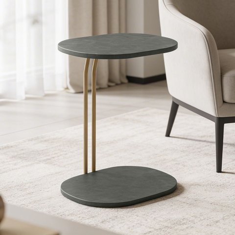 Mesa Lateral Orgânica para Sala Living Shely L06 Couro Verde - Lyam Decor