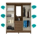 Ver imagem 5 de Guarda Roupa Casal 4 Portas com Espelho 3 Gavetas Castanho Wood Capri - Moval