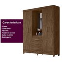 Ver imagem 2 de Guarda Roupa Casal 4 Portas com Espelho 3 Gavetas Castanho Wood Capri - Moval