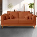 Ver imagem 2 de Sofá Retro Viena 3 Lugares Com Almofadas Decorativa Suede Terracota - Madeira Prima Deccor