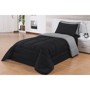 Kit Edredom Solteiro 4 Peças Perola Preto/cinza