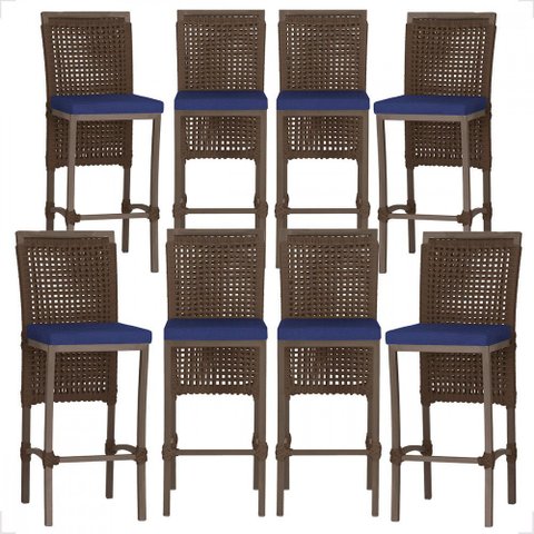 8 Banqueta em Alumínio Roma Marrom Corda Náutica Tecido 10