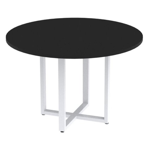 Mesa de Reunião Redonda P25 Pandin 110 Cm (largura) Tampo Mdp Preto Pé Aço Tubular Branco