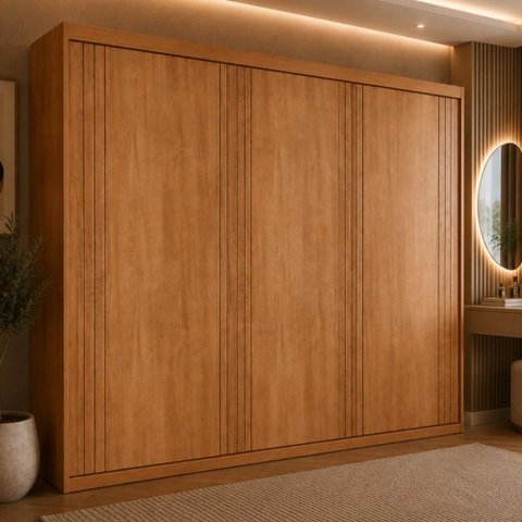 Guarda-Roupa Casal 100% MDF com 3 Portas de Correr e 2 Gavetas 182cm Multimóveis CR35534 Madeirado