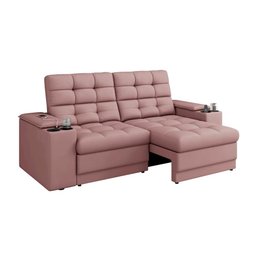 Sofá Confort Premium 2,05m Assento Retrátil/reclinável Porta Copos e Usb Suede Nude - Xflex Sofas - 3