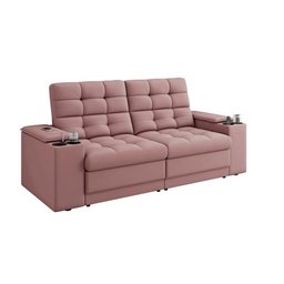 Sofá Confort Premium 2,05m Assento Retrátil/reclinável Porta Copos e Usb Suede Nude - Xflex Sofas - 4