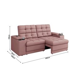 Sofá Confort Premium 2,05m Assento Retrátil/reclinável Porta Copos e Usb Suede Nude - Xflex Sofas - 2
