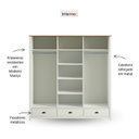 Ver imagem 4 de Guarda-Roupa 3 Portas de Correr Madeira Maciça Topázio Branco/Freijó