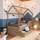Ver imagem 2 de Cama Infantil Montessoriana Casinha Solteiro Menino Menina com Proteção Lateral e Gavetas com