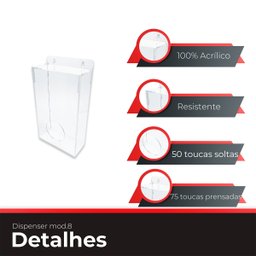 Dispenser Porta Toucas ou Propés Epi em Acrílico Pequeno - 6