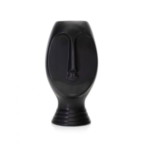 Vaso Decorativo Rosto em Cerâmica Preto 23,5x11cm - D’Rossi