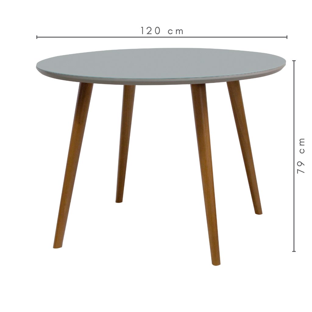 Mesa de Jantar Redonda Agnes Pés Palitos Amêndoa Tampo Fendi com Vidro Fendi Sobreposto 120 Cm - 9