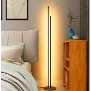 Luminária Chão Moderna Slim Linear Duplo Perfil Led Integrado 1,20m Base Redonda - 1,20m - Preta