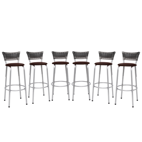 Kit 6 Banquetas Alta Vime Junco Degradê Sacada Àrea Gourmet Balcão Ilha Bancada bar piscina Cozinha