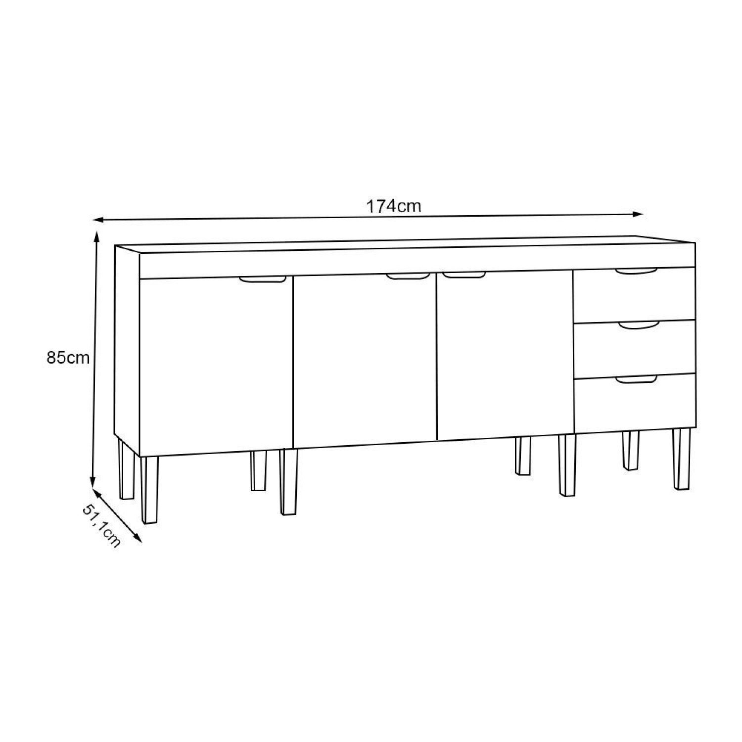 Balcão de Cozinha para Pia 180cm 3 Portas 3 Gavetas  - 4