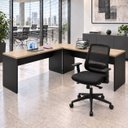 Ver imagem 1 de Mesa de Escritório em L 140x60cm com Conexão + Cadeira de Escritório Netflex Ergonômica Reclinável
