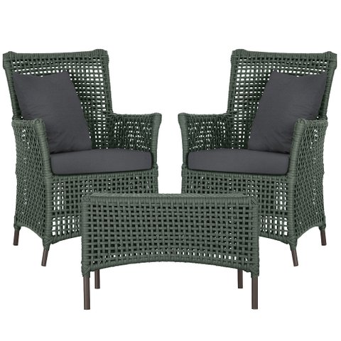 2 Poltronas e 1 Mesa Igapó em Alumínio Pintura Marrom Corda Náutica Estofado 11