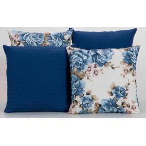 Kit com 4 Almofadas Decorativas Estampa Flores Azuis