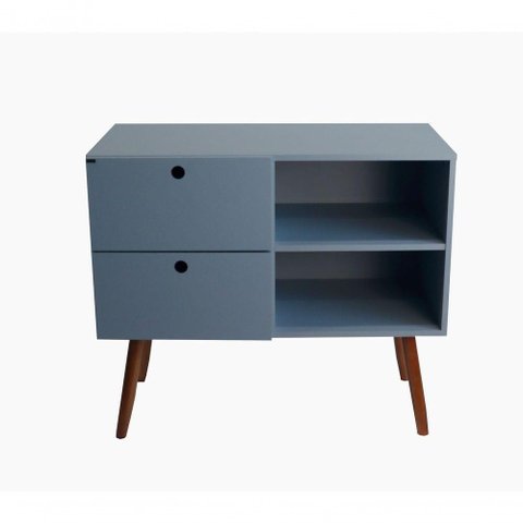 Aparador 02 Gavetas 1 Nicho com Pés Palito Azul Sereno - Mdf Arauco