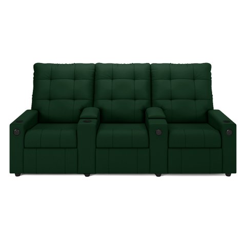 Poltrona do Papai Reclinável Cinema 3 Lugares Manual Baú Usb Haifa F05 Veludo Verde e - Lyam Decor