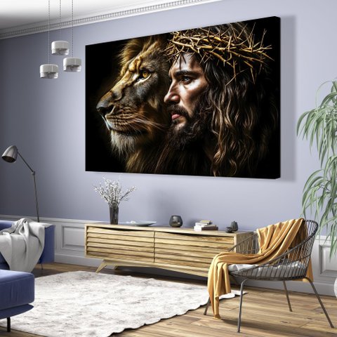 Quadro Decorativo Leão de Judá Jesus Cristo Sala Quarto Casa Escritório