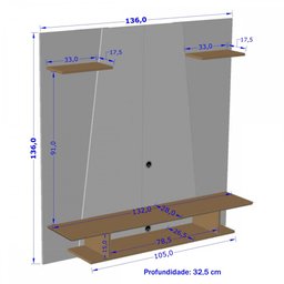 Painel para TV Até 50 Polegadas Veneza Preto Fosco/Cinamomo/Ripado - Móveis Bechara - 3