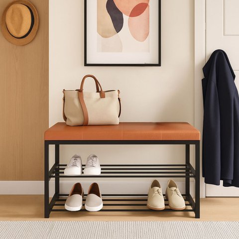 Sapateira Assento Banco Organizador 2 Andares Hall Entrada:caramelo