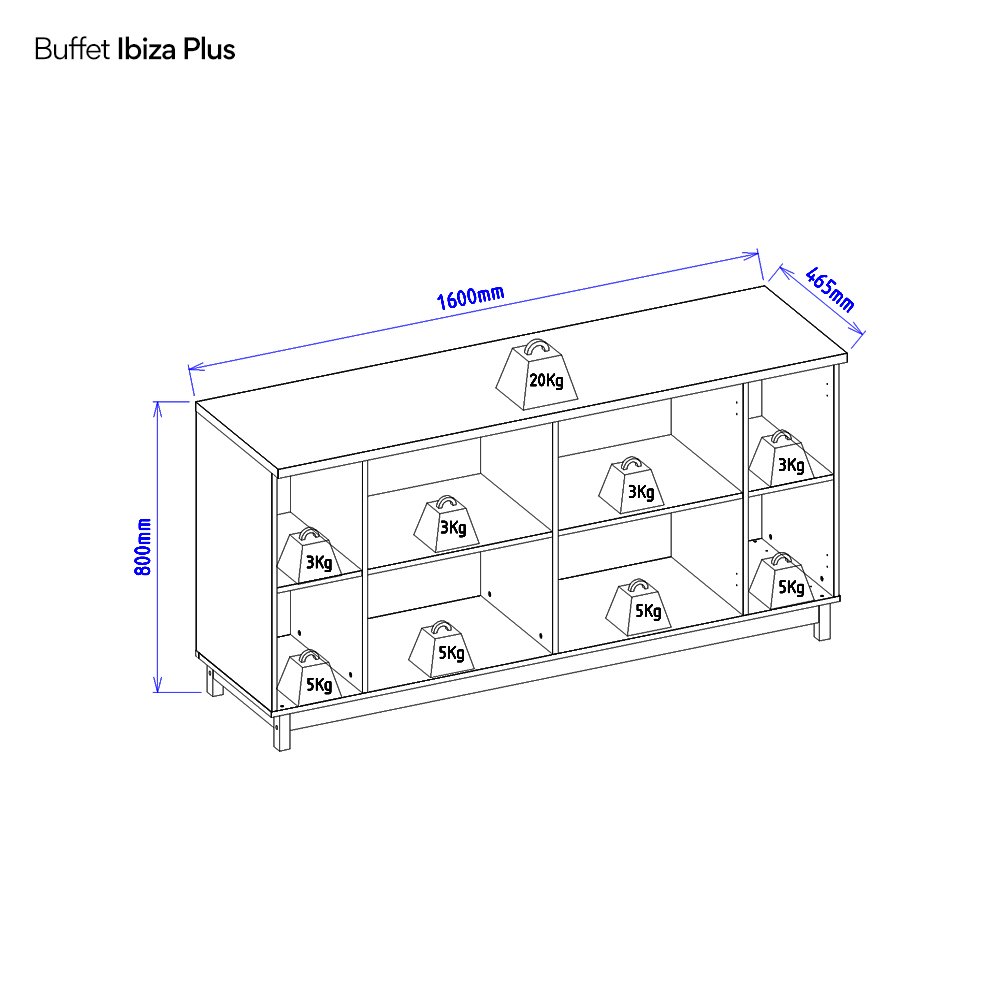 Buffet 4 Portas Ripado com Marmorizado Ibiza Plus Yescasa - 12