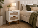 Ver imagem 1 de Kit 2 Mesa de Cabeceira com 2 Gavetas Santorini 45cm Pés de Madeira para Quarto Off White Retrô