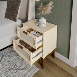 Kit 2 Mesa de Cabeceira com 2 Gavetas Santorini 45cm Pés de Madeira para Quarto Off White Retrô - 5