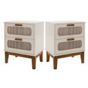 Ver imagem 1 de Kit 2 Mesa de Cabeceira com 2 Gavetas Santorini 45cm Pés de Madeira para Quarto Off White Retrô