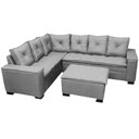 Ver imagem 1 de Sofá de Canto Florença 6 Lugares com Puff e Almofadas Soltas Tecido Linho União Cor Cinza