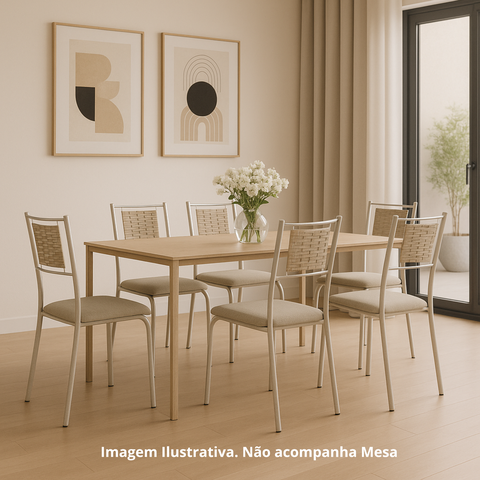 Kit 6 Cadeira Jantar Belize Assento Estofado Tecido Corino