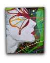 Ver imagem 4 de Quadro Abstrato Decorativo em Acrílico Pintado a Mão de Rosto Feminino Estilizado com Borboleta