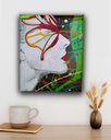 Ver imagem 1 de Quadro Abstrato Decorativo em Acrílico Pintado a Mão de Rosto Feminino Estilizado com Borboleta