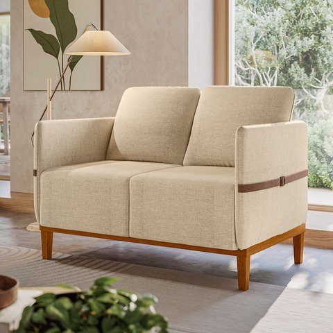Sofá Living 2 Lugares com Pés em Madeira Maciça 129cm Estelí Yescasa