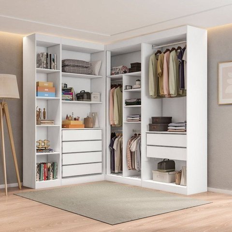 Guarda-Roupa Closet Modulado Roupeiro de Canto L sem Portas 6 Gavetas Versatille Yescasa
