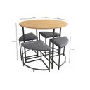 Ver imagem 3 de Mesa de Sala Jantar Li038 C/ Tampo Madeirado 90 Cm + 4 Banquetas Canela/branco - Kappesberg