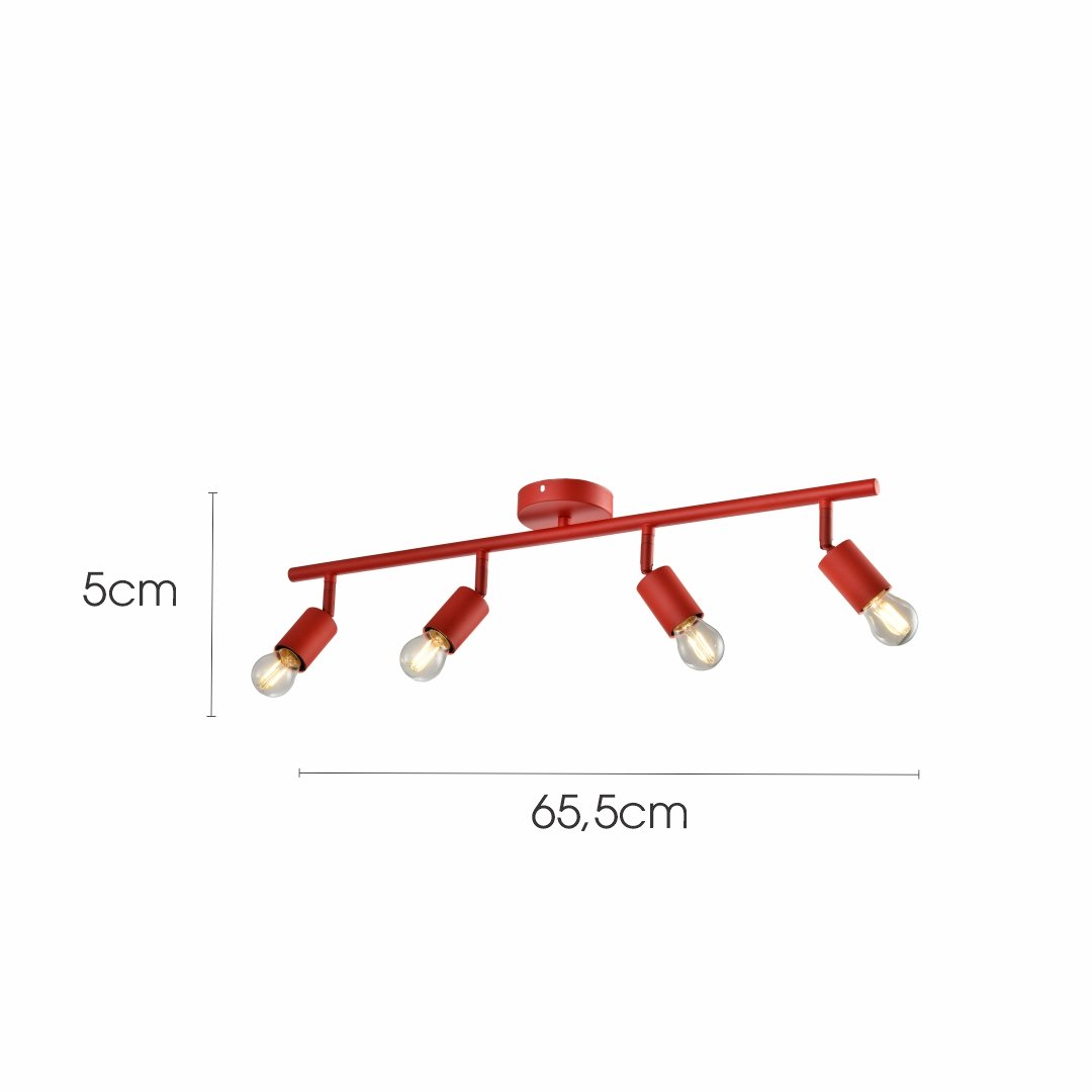 Trilho 4 Spots Led E27 Direcionavel Eletrificado Vermelho Bivolt - 3