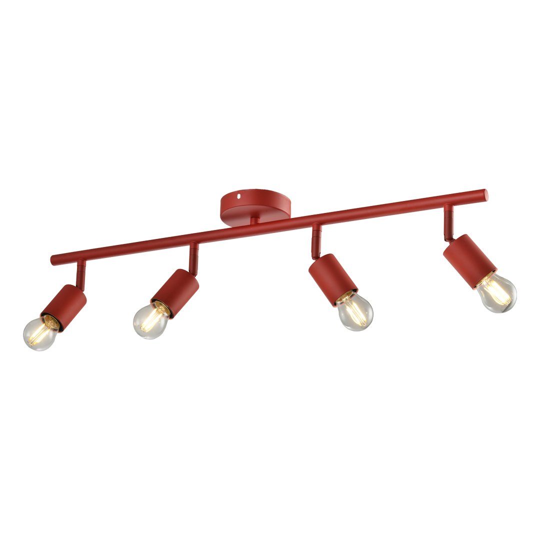 Trilho 4 Spots Led E27 Direcionavel Eletrificado Vermelho Bivolt