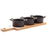 Petisqueira Bambu 3 Ramekins Panelinhas Porcelana Preta Serv - 6