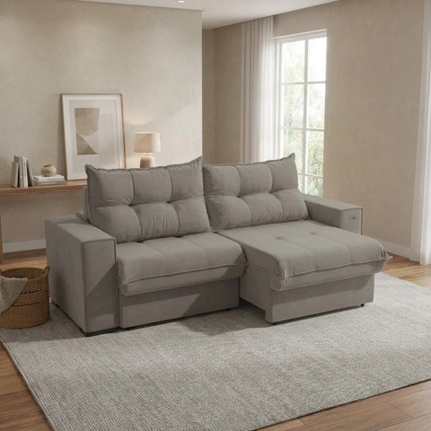 Sofá Retrátil e Reclinável 2 Lugares Dorian 235cm em Suede Cinza