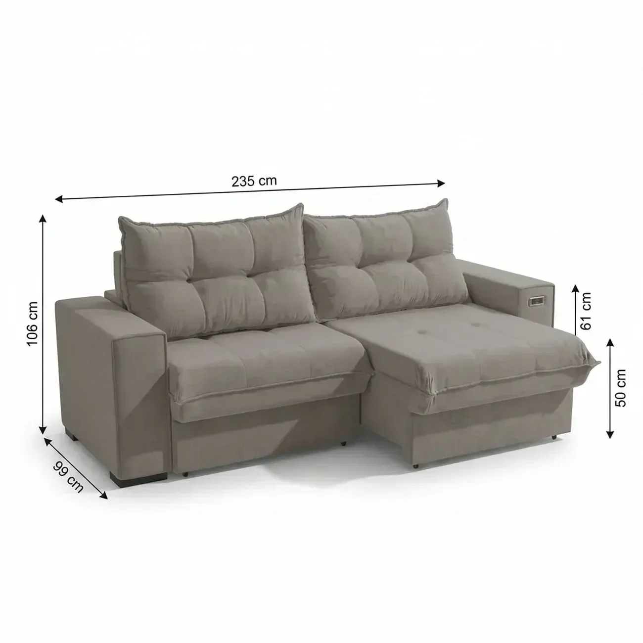 Ver imagem 4 de Sofá Retrátil e Reclinável 2 Lugares Dorian 235cm em Suede Cinza