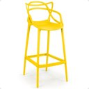Ver imagem 2 de Kit 3 Banqueta Alta Allegra com Encosto Design Cozinha/bancada - Amarelo