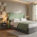Ver imagem 6 de Cabeceira para Cama Box Estofada Persa 140cm Boucle Verde Claro Linha Premium Pés em Sapatas