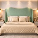 Ver imagem 1 de Cabeceira para Cama Box Estofada Persa 140cm Boucle Verde Claro Linha Premium Pés em Sapatas