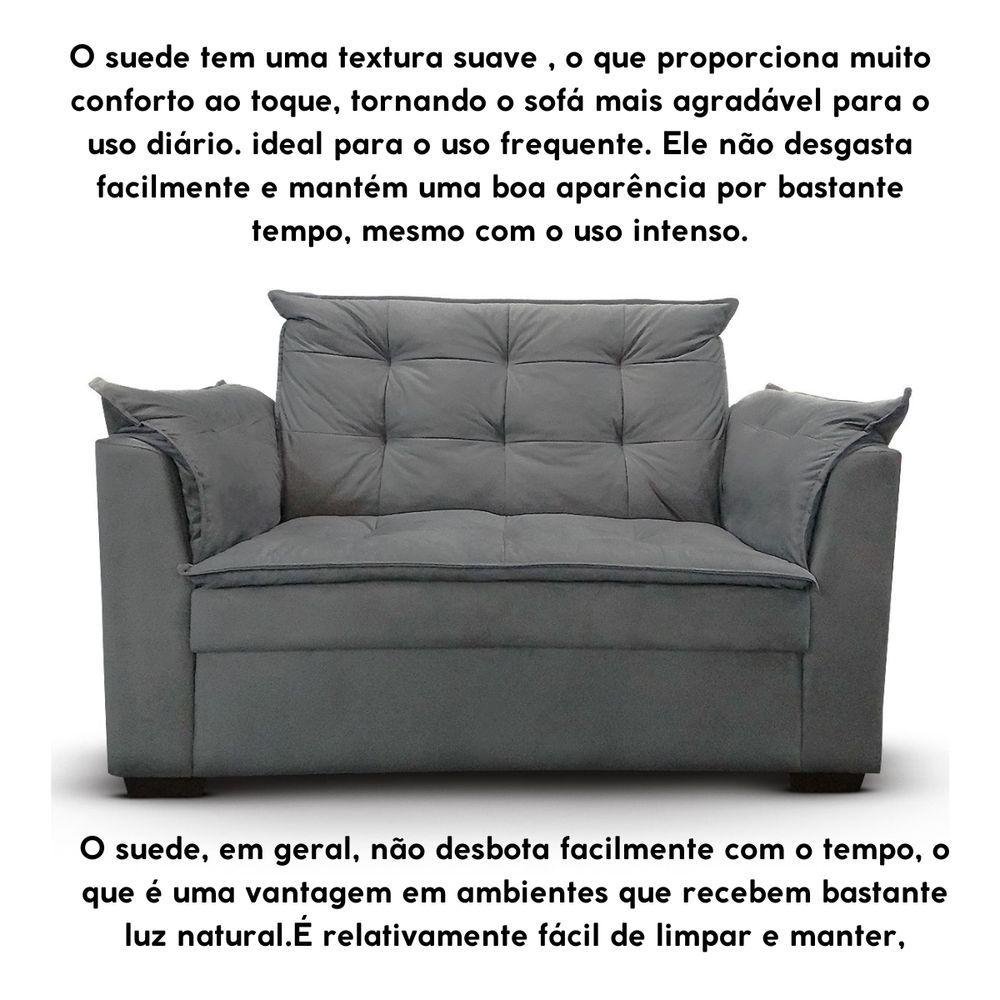 Sofá 2 Lugares para Sala Moderno Confortável Ágata Suede Cinza - 5