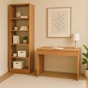 Ver imagem 2 de Kit 2 Peças Escrivaninha e Estante Prateleiras Freijó Ripado Marrom