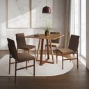 Ver imagem 1 de Conjunto de Jantar Mesa Mônaco 90cm Tampo Imbuia com 4 Cadeiras Marrom Base Cobre Preto